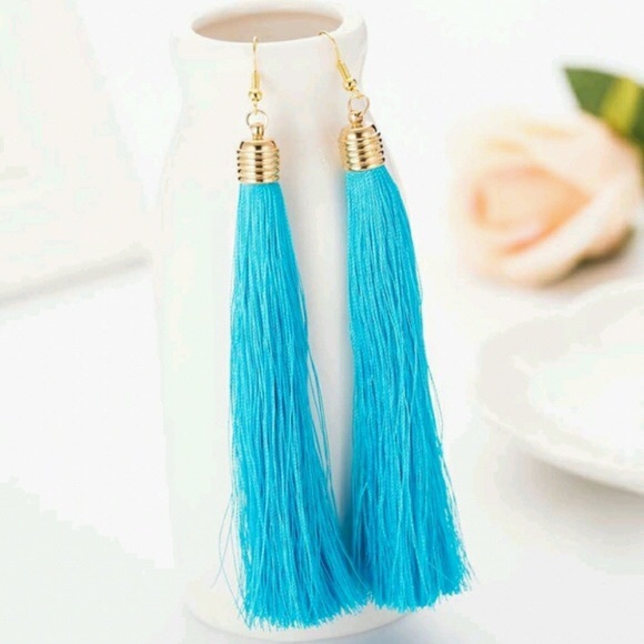 🆕  Long Tassel Dangle Earrings • Blue - Picture 2 of 3